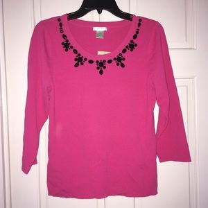 Laura Ashley pink with black gem rayon/nylon shirt